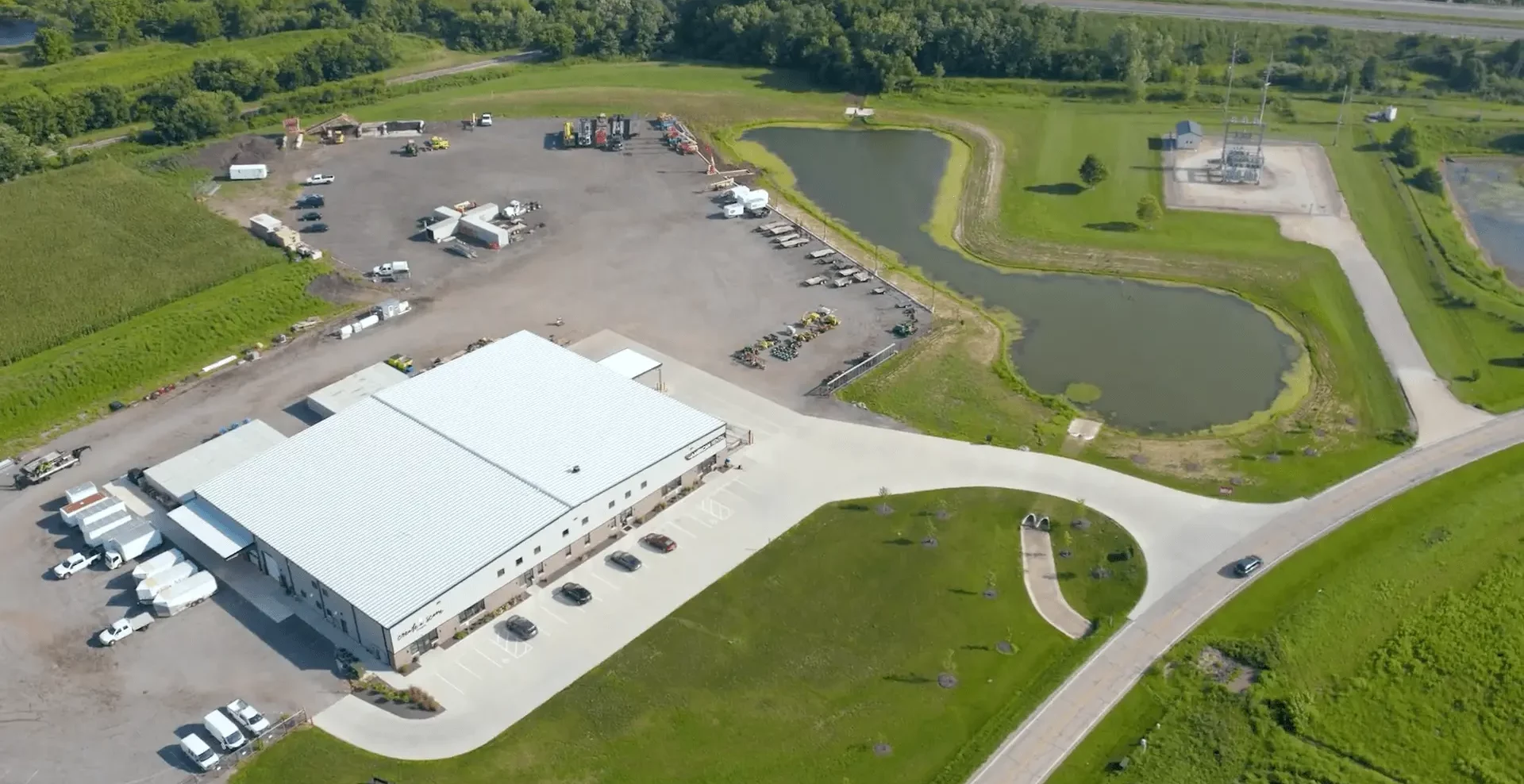 Drone shot of American Rentals in Morton, IL, and their drive-thru.